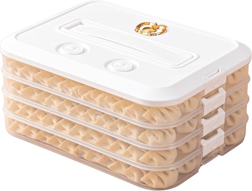 [BRSRO2YDPIBWCDTZ] LOEZ 4-Layer Food Storage Container, Stackable Snack Container with Lid, Dumpling Box, Gyoza Container, Cookie Storage Containers, Good Sealing, Time Recoder (White)