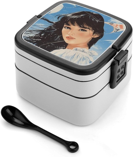 [BRSRAZYNPMDWACLD] A Beautiful Woman Bento Box with Compartments Double Layer Bento Lunch Box with Spoon And Handle All-in-One Adult Lunchbox Leakproof Lunch Container for Work Picnic Travel
