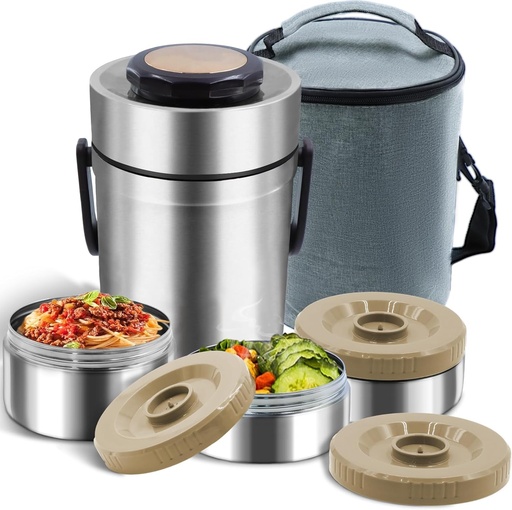 [BRSROHARB4NWGAL7] 67oz for Hot Food,3-Layer Sealed Stackable Food s,with Lunch Bag Soup Wide Mouth,It Is Suitable for Daily Office Meals, and Outdoor Meals (Silver)