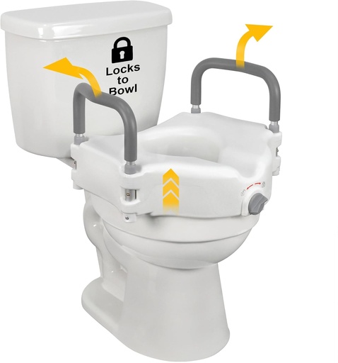 [BRSWGGQ6OJ5R62Y2] Vaunn Raised Toilet Seat and Elevated Commode Booster Seat Riser with Removable Padded Grab Bar Handles & Locking Mechanism