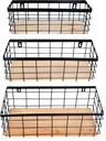 Metal Wire Basket Detachable Wood Base Storage Organizer Farmhouse Hanging Basket for Kitchen Cabinets, Bathroom, Pantry, Laundry Room Set of 3,Black Color