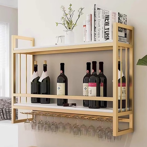 [BRSREEAOBV6BUCT5] Wall Mount Wine Bottle Display Holder,Iron Bar Liquor Shelf with Thickened White Board,Storage Display Shelf for Home Bar Kitchen Pantry Dining Room Wine Cellar(Gold,23.62x7.87x24.02 inches)