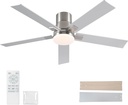 Rayqueen 52 Inch Ceiling Fans with Lights and Remote,Flush Mount Brushed Nickel Ceiling Fan,6 Speed Reversible DC Motor,3CCT Dimmable LED-Low Profile Design for Bedroom, Living room & Covered Outdoor