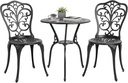 HOMEFUN Bistro Table and Chairs Set of 2 Outdoor 3 Piece Patio Set Butterfly Pattern Cast Aluminum Bistro for Garden Balcony, Durable Rust All-Weather Resistance (Black)