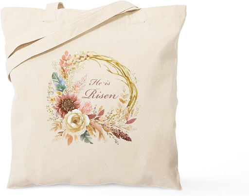 [BRSROCQQOUMGK3DO] CafePress He is Risen Boho Floral Wreath Reusable Natural Beige Canvas Shopping Bag