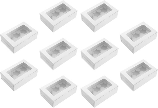 [BRSW2ZYBBUBWAE3U] Cabilock 1set Kraft Paper Cupcake Boxes with Inserts Muffin Packing Boxes for Parties Window Design Bakery Packaging for Desserts