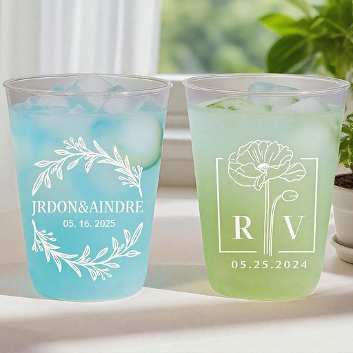 [BRSRAFQKAUHRSF3G] Personalized Frosted Wedding Cups-100pcs Custom Disposable 12oz Shatterproof Cups Personalized Elegant Monogram for Bridal Shower, Modern Wedding, Party (10oz)