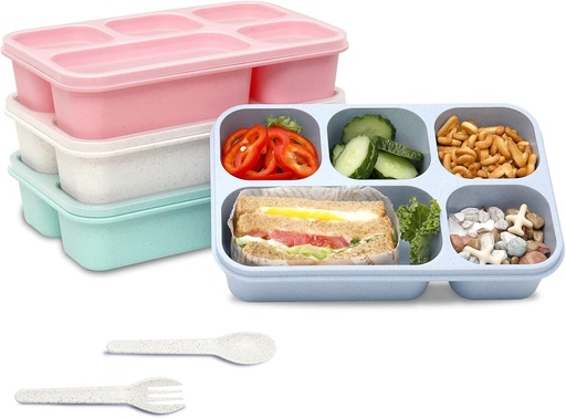 [BRSRAYIOOYCWCD3O] Bento Box Adult Lunch Box - 4 Pack Lunch Containers With 5 Compartments, Reusable Snack Boxes for Adults, Kids, School, Work & Travel