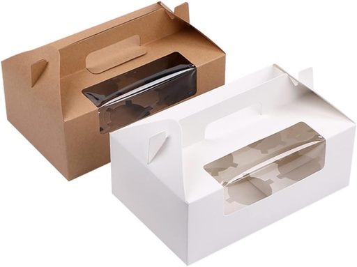 [BRSRABQBA4HBYAA6] Mikinona 8pcs Windowed Cupcake Box Insert Portable Dessert Holder for Weddings Birthdays and Events Kraft Paper Bakery Carriers for Standard and Jumbo