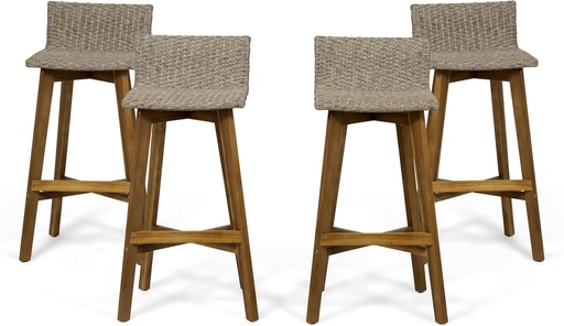 [BRSRA236DF7REGY6] Christopher Knight Home La Brea Outdoor Acacia Wood and Wicker Barstools (Set of 4), Light Brown and Teak