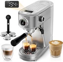 HIBREW H10B - 51mm Espresso Machine - Temperature & Cup Volume Adjustable at will - With Intelligent Display Screen & Pressure Gauge - Stainless Steel Body (Stainless steel)