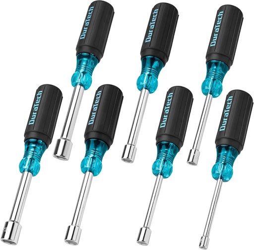 [BRSROAIDCAOWMEQ2] DURATECH 7 PCS SAE Nut Driver Set, Chrome Vanadium Steel Nut Drivers with Non-Slip Handles, Sizes 3/16, 1/4, 5/16, 11/32, 3/8, 7/16, 1/2-Inch, 1-Inch Hollow Shaft, Easy Nuts Tightening and Unscrewing
