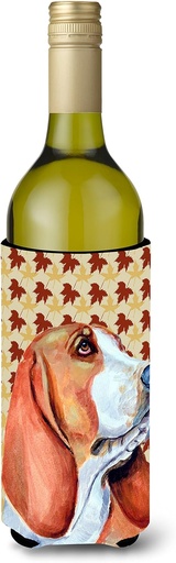 [BRSWIGI2CF5GGCDC] Caroline's Treasures LH9107LITERK Basset Hound Fall Leaves Portrait Wine Bottle Hugger Bottle Cooler Sleeve Hugger Machine Washable Collapsible Insulator Beverage Insulated Holder