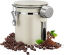 Airtight Coffee Container with Date Tracker & Spoon - Kitchen Storage Jar for Coffee Grounds, Cereal, Beans, Sugar (Beige, 16OZ)