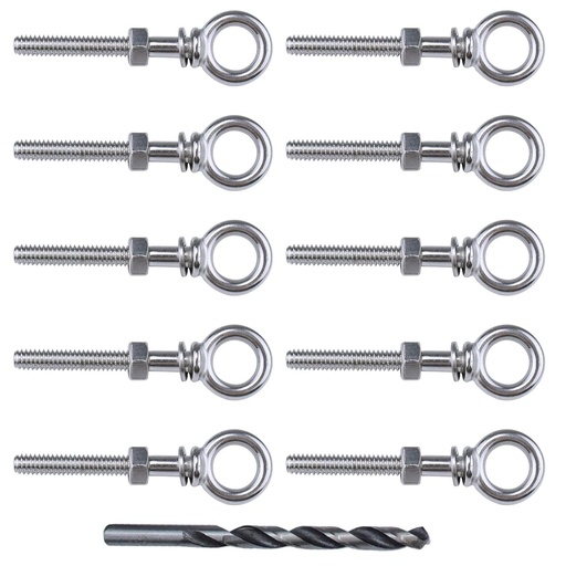 [BRSWYFALOYDQIGTK] Muzata 10 Pack 1/4" x 2" Eye Bolts Stainless Steel Eyebolt with Nuts Washers Threaded Heavy Duty Shoulder Lifting Ring Total 3" Length T316 Marine Grade UNC-3A CR31