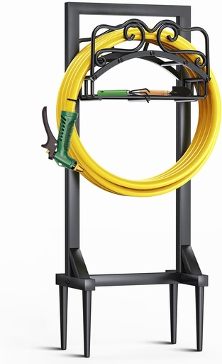 [BRSRAAAHBUNBAE33] Garden Hose Holder, Heavy Duty Metal Water Hose Holder with 4 Spikes Outdoor Freestanding Hose Hanger Detachable Sturdy Hose Stand Holds 150-feet Hose, Garden Hose Storage Rack for Outside Yard Lawn