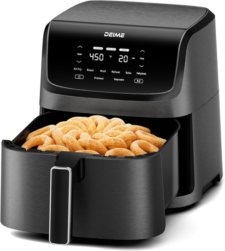 [BRSRAGQYDEBGEFDV] DEIME Air Fryer 7.2 QT 1700W Oilless Oven Healthy Cooker Air Fryers Large Capacity with 8 Presets, LCD Touch Screen, Customerizable Cooking, Non-Stick Basket (Black)
