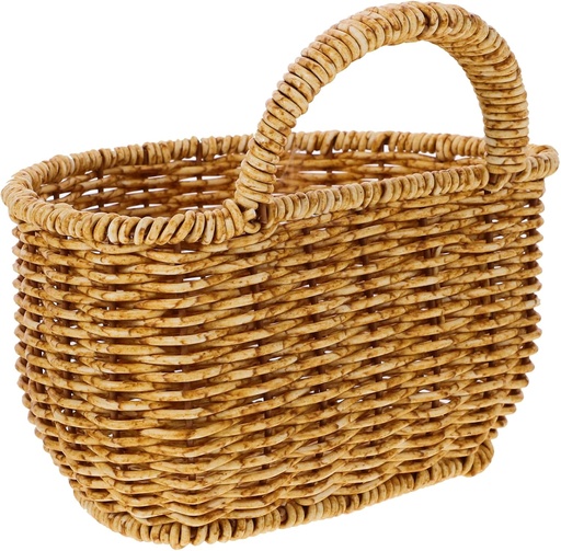 [BRSREGIOCAGWMADF] Healifty Handwoven Hanging Storage Basket for Kitchen and Bathroom Large Imitation Rattan Organizer for Fruit Vegetables Bread and Sundries Wall Mounted Woven Basket with Pastoral Style