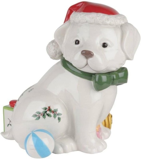 [BRSWKGQ7PN5QK33U] Spode Christmas Tree Dog Treat Canister, 10” Cookie Jar, Candy Bowl with Lid, Festive Xmas Holiday Storage Décor, Figural Puppy Shaped Gift