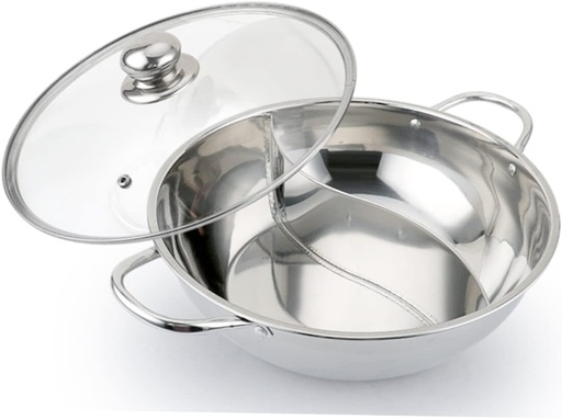 [BRSROGALCQNBEFD6] OUSIKA Skillet Grill Nonstick Cookware Stainless Steel Sauce Pan with Lid Stainless Steel Saucepan Stainless Steel Cookware Chinese Shabu Shabu Pot Hot Pot Pot Divider Partition Plate Wok Wok