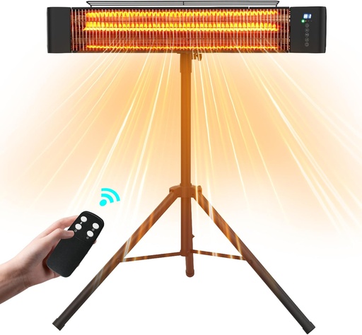 [BRSRAZYBCUGQGET2] Electric Infrared Patio Heater 1500W Outdoor Portable Heaters for patio RealSmart Outdoor/Indoor Space Heater 3 Heat Modes Wall Mounted Tripod Heater IP65 TUV Certification for Garage Greenhouse