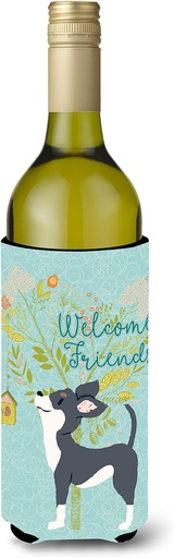 [BRSWG2YRAUPROFDL] Caroline's Treasures BB7627LITERK Welcome Friends Black White Chihuahua Wine Bottle Hugger Bottle Cooler Sleeve Hugger Machine Washable Collapsible Insulator Beverage Insulated Holder