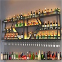 Wine Rack Wall Mounted with LED Light Metal Floating Shelves with Hanging Wine Glass Holder Liquor Bottle Display Shelf Industrial Storage Racks for Bar Wine Cellar Kitchen Decorat