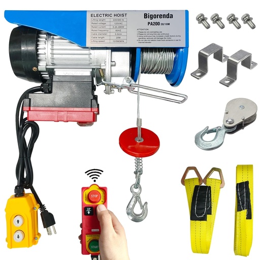 [BRSREZT2B4FQMFDZ] Electric Hoist 2 in 1, 440lbs Electric Hoist with Remote Control/Wired Control, Electric Hoist Winch 110v,65.6ft/33ft Lifting Height,Single/Double Sling,for Warehouse Garage Factory Attic