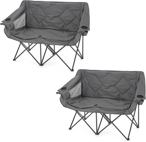[BRSREED7BAIWEELU] ARROWHEAD OUTDOOR 2-Pack Portable Folding Camp Loveseat Chair w/Glass & Cup Holders, Heavy Duty Carry Bag, 650 lbs Weight Capacity