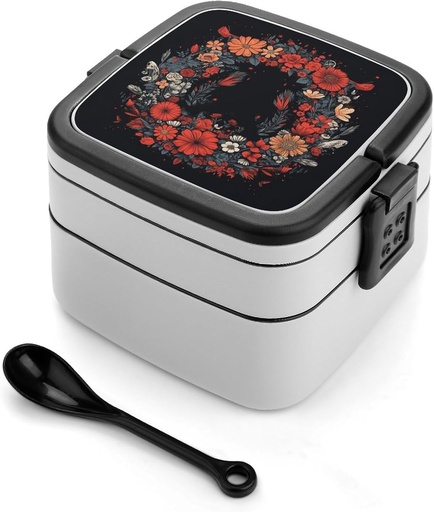 [BRSRAZT6AUCAMF36] Wreath of Daisies Bento Box Adult Lunch Box All-in-One Lunch Containers with Removable Compartments Double Layer Bento Lunch Box with Spoon And Handle Stackable Lunchbox