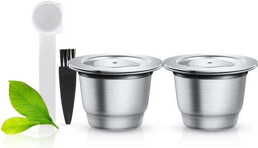 [BRSWGBQNAQNWCH32] Set of 2 Stainless Steel Crema Espresso Reusable Capsule Coffee Pods for Refilling Capsules Pods for Nespr*sso Machines