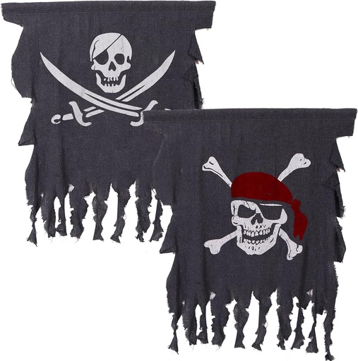 [BRSWYFQFDMFQE2Y3] Tatuo 2 Pieces Pirate Flag Halloween Pirate Party Decorations 3 x 2.5 Feet Weathered Retro Creepy Ragged Jolly Roger Flag Skull Bones Banner for Halloween Party Decorations, Kids Room Decor
