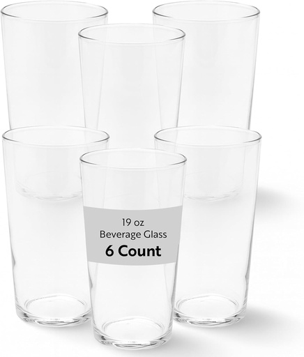 [BRSWGBICAEOQYYD5] Restaurantware Sumi 19 Ounce Beverage Glasses Set of 6 Fine-Blown Large Drinking Glasses - Tempered Glass Water Glasses Water Juices Or Sodas For Restaurants or Homes