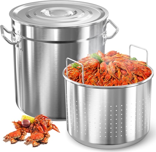 [BRSREFAOB54GM3AU] 74-Quart Stainless Steel Seafood Boil Pot with Lid,Crab, Lobster, Shrimp Boil Stock with Strainer, Turkey Fryer Pot, Stock Boiler Deep,Fried Cooker for Commercial Outdoors
