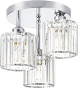 Crystal Ceiling Light Fixture, Chrome Semi Flush Mount Ceiling Light Fixture, 3-Light Hallway Lighting with Clear Crystal Shades for Kitchen Entryway Bedroom Bathroom Foyer, E26