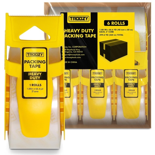 [BRSREFQZDMIQIHTL] Clear Heavy Duty Packing Tape with Dispenser for Packing Shipping Moving and Warehouses, 2.68 mil Thick, 1.88 in x 66 yd, 6 Pack