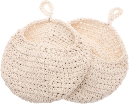 [BRSREZ3QBYHQAFDG] 2pcs Handwoven Cotton Rope Hanging Basket for Kitchen Wall Storage Decorative Macrame Teardrop Net Bag Airy Design for Fruits and Household Items Space-saving Organizer