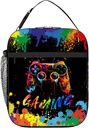 Gaming Lunch Box for Boys, Gamer Lunchbox for Boys Kids, Funny Video Game Gamepad Insulated Lunch Bag, Colorful Game Water Resistant Insulated Lunchbag Meal Tote Bag for School/Work
