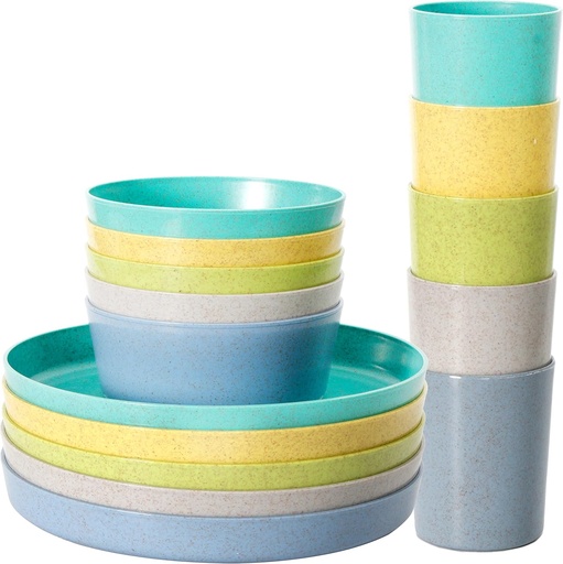 [BRSWYCAKBN4BAYDJ] Youngever Bamboo Plastic Kids Dinnerware Set (15pcs Bowls, Plates, Cups)