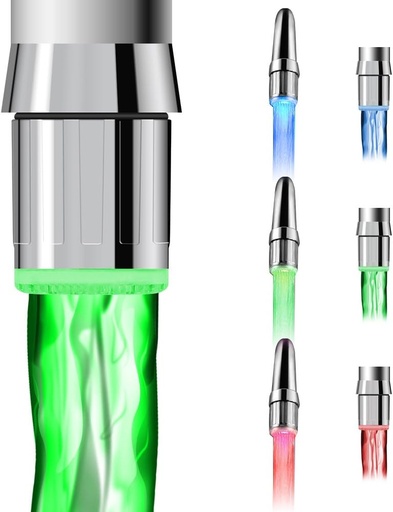 [BRSWG2Q5AAIAYFY3] DLAND RC-F03 2-Pack Color Changing LED Faucet Temperature Indicator - 3-Color Water Flow Light Adapter for Kitchen & Bathroom Safety (Fits Most Taps)