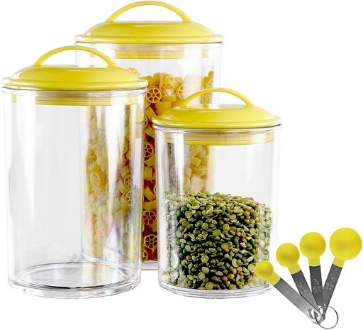 [BRSREYYLPIHAMDI6] Food Storage Container, BPA Free Airtight Canisters for Cereal, Pasta, Sugar, Coffee, Flour, Cookies, Loose Tea, for Kitchen Organization with Measuring Spoon Set of 3 Lemon by Reston Lloyd