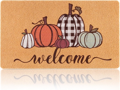 [BRSREEIPAVYW2DY3] Fall Pumpkin Door Mat for Front Door, Welcome Matt Outdoor with Non-Slip Backing, Doormat Indoor Entrance, Fall Outdoor Decor for Porch, Entryway, 17" x 29.5"