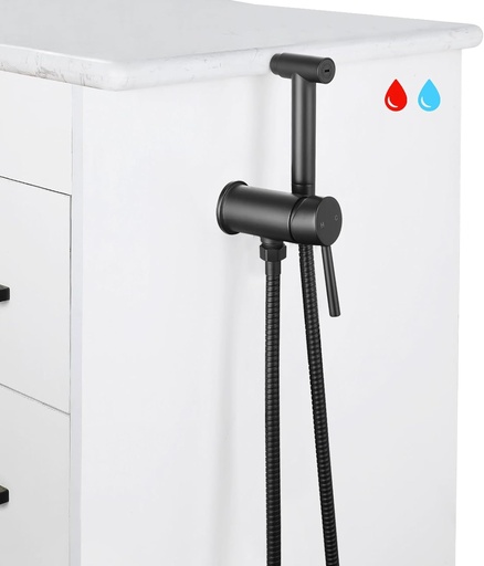 [BRSROCQZCB6W22A3] Matte Black Handheld Bidet Sprayer for Toilet Warm Water Mounted on The Bathroom Vanity，Stainless Steel Hot and Cold Bidet Sprayer with Brass Mixing Valve for Feminine Hygiene