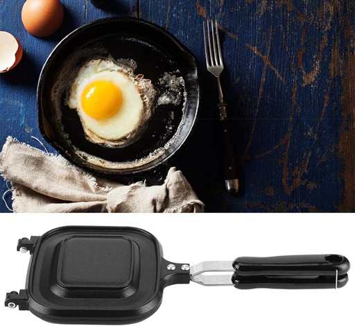 [BRSW2BL6AEDQO3LA] Sandwich Toaster/Breakfast Sandwich Maker, Non-Stick Baking Pan with Anti-scalding Handle, Double-Sided Multifunction Fry Pan for Home Kitchen Cooking, 14.4x6.3x1.4in, Black