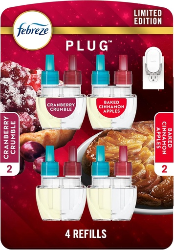 [BRSRAZQLCQBROYDB] Febreze Odor-Fighting Fade Defy PLUG Air Freshener Baked Cinnamon Apple, Cranberry Crumble, .87 fl. oz. Oil Refill, 2 of Each