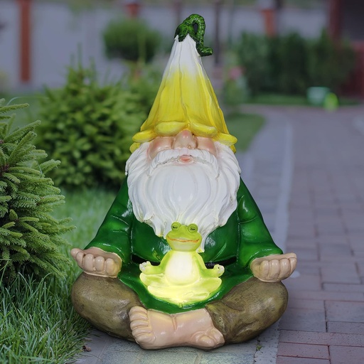 [BRSWYHACPMAW2A3Z] Exhart Solar Light-Up Meditating Gnome Statue w/LED Frog, Durable Resin Garden Décor, 8”x6.5”x10.5”