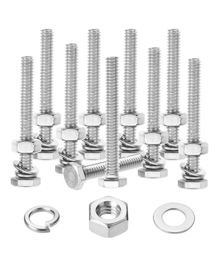 [BRSRAZAFCN7A233X] Mr. Pen- Nuts and Bolts Set, 1/4"-20x2, 10 Sets, Stainless Steel, Hex Head Nut and Bolt Set, Flat & Lock Washers