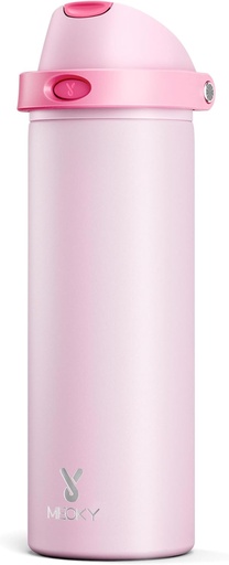 [BRSRABQYOYFAEALV] 24 oz Insulated Water Bottle for Sports: Meoky Stainless Steel Water Bottle with 2-in-1 Straw and Spout Lid - Leak Proof, Cold for 24 Hours, Fits in Car Cup Holder, BPA-Free for Women Travel, Blush