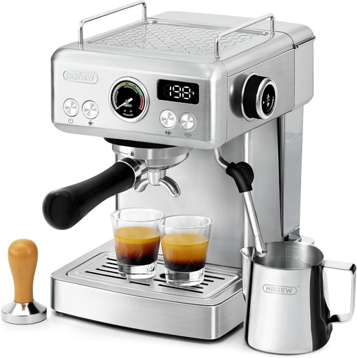 [BRSRABTYOANQEDTP] HIBREW H10A - 58mm Espresso Machine, Stainless Steel Body with Milk Frother, Customizable Settings, Smart Display + 20 Bar Pressure Gauge.