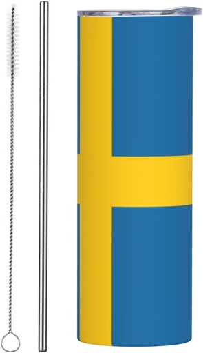 [BRSRACYTB4IWKCT5] 20ozSwedish flag stainless steel straw lid cup, double-layer stainless steel, can be drunk directly or with a straw